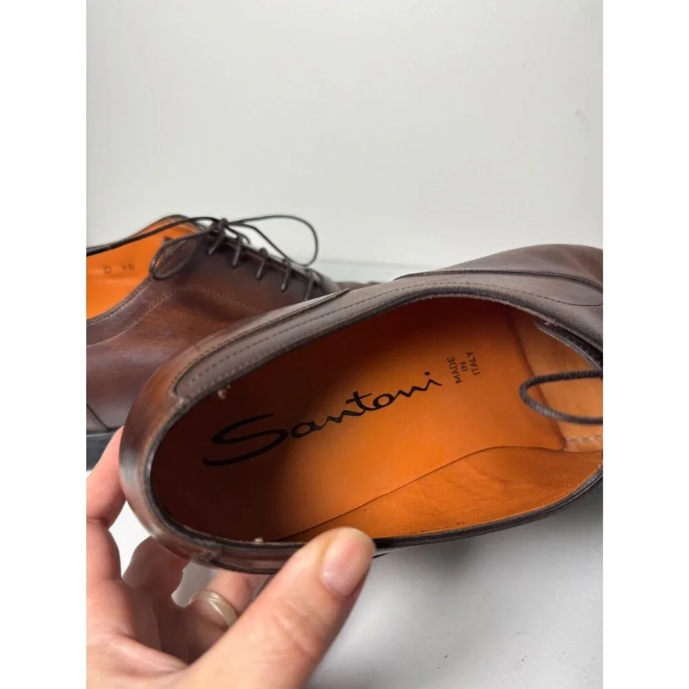 Santoni Men's Brown Leather Cap Toe Oxford Dress Shoes Made in Italy Size 10